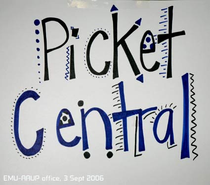 picket central sign at EMU-AAUP office